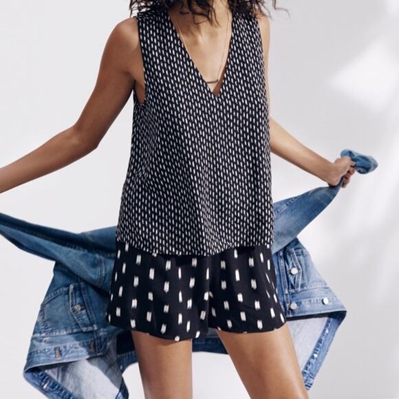 MADEWELL IKAT OVERLAY SHORTS ROMPER BLACK WHITE SIZE SMALL - Picture 1 of 2